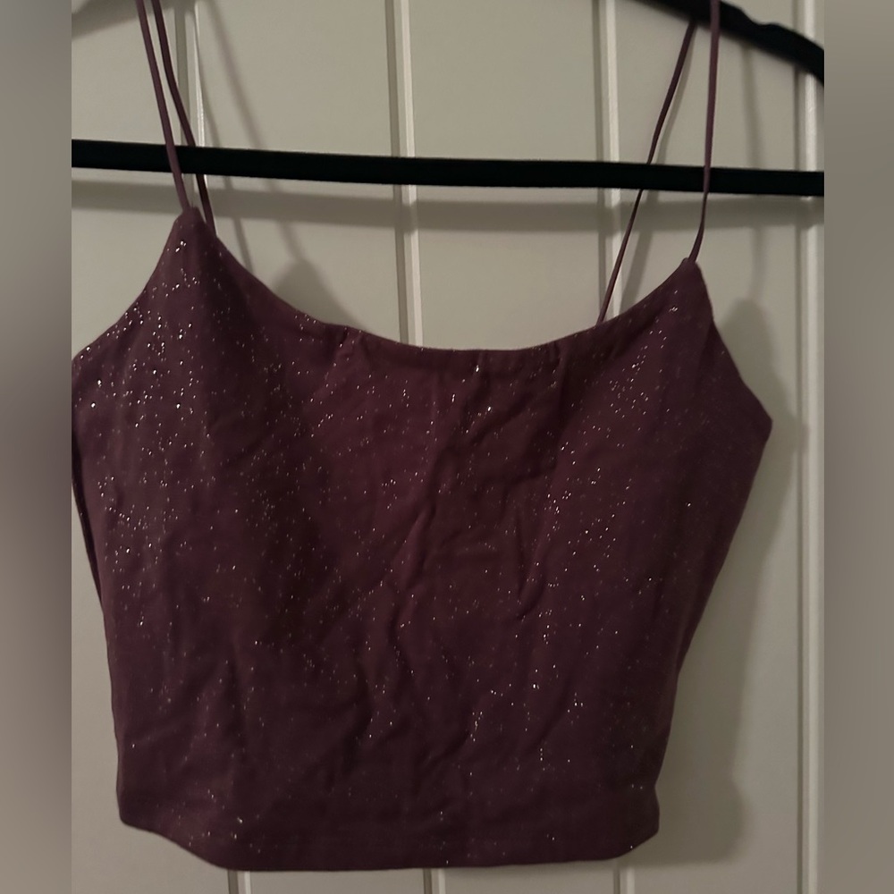 Aeropostale sparkling burgandy crop top with spaghetti straps.